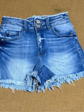 KanCan Medium Blue Frayed Hem Denim Shorts
